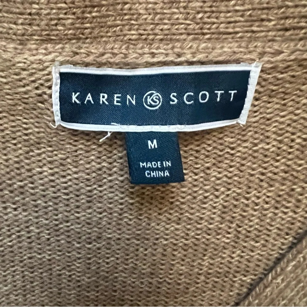 Karen‎ Scott Cable Knit Sweater Cardigan Tan Women’s Size M Cottagecore Textured
